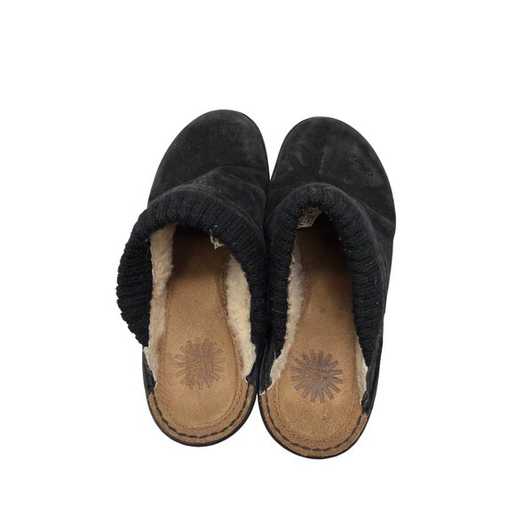 Ugg Knitted Cuff Shearling Lined Suede Wedge Mules Size 8 Black - Picture 5 of 9